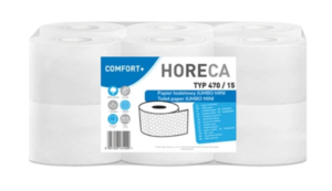 Papier toaletowy JUMBO MINI HORECA COMFORT+  TYP 470  2 warstwy 12 rolek 50 metrów 470 listków 100% CELULOZA