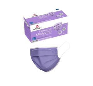 Maska medyczna - chirurgiczna Opharm 3 warstwowa typu IIR z gumkami pudełko 50 sztuk FIOLETOWA ( Maseczka Maseczki )