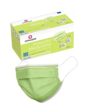 Maska medyczna - chirurgiczna Opharm 3 warstwowa typu IIR z gumkami pudełko 50 sztuk LIMONKOWE ( Maseczka Maseczki )